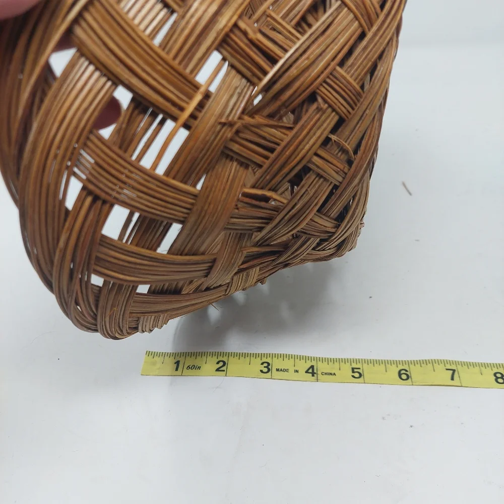 Vintage Boho Brown Round Open Weave Woven Wicker Basket Rustic Country 10 Inch